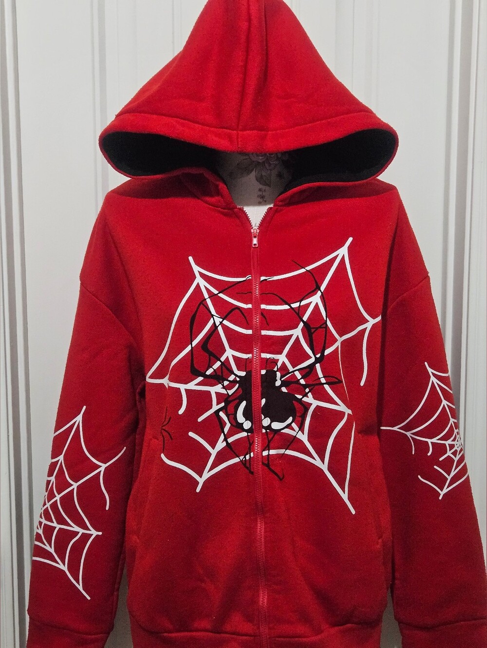 Red Spider Web Zip Up Hoodie